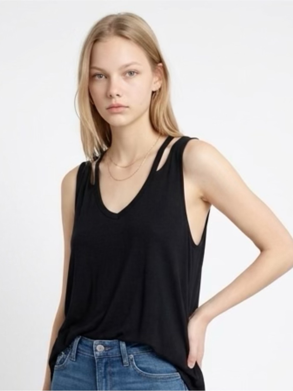 Ultra Flirt Black V-Neck Double-Strap Tank